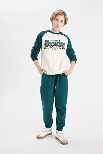 DeFacto Printed Sweatshirt and Elastic Jogger Sweatpants for Boy - 2-Piece Set