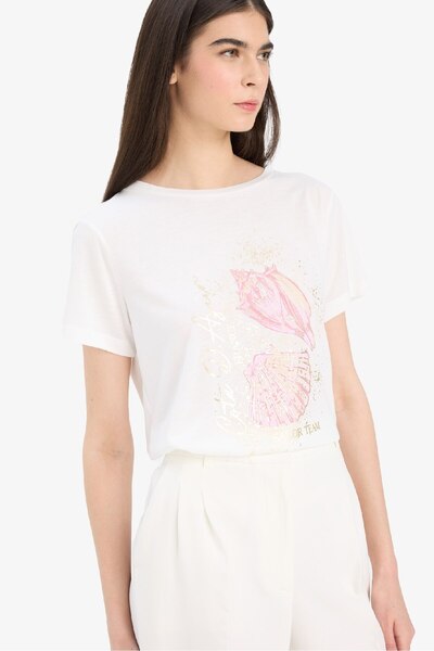 DeFacto Bedrucktes Kurzarm-T-Shirt mit normaler Passform und Rundhalsausschnitt F5103AX25SM