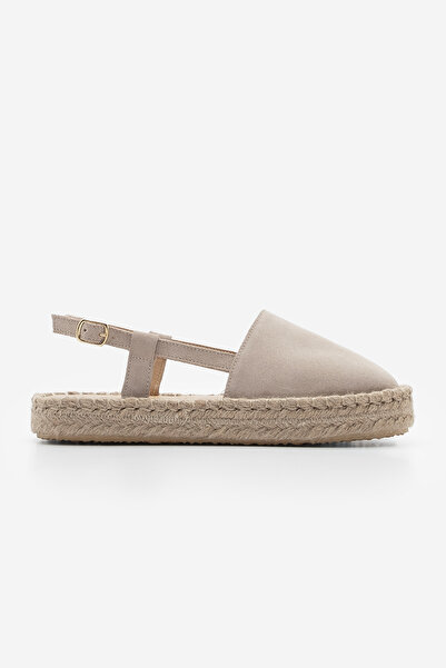 Marjin Beige Suede Women's Sandals - Genuine Leather, Open Back Jute Espadrilles