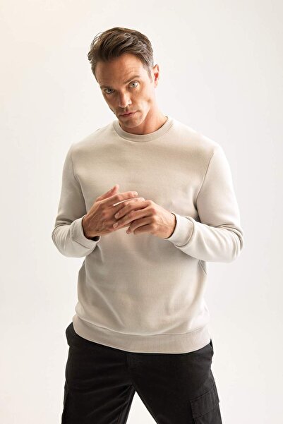 DeFacto 3 İplik Pamuklu Şardonlu İçi Polarlı Regular Fit Bisiklet Yaka Kalın Sweatshirt D7876AXNS