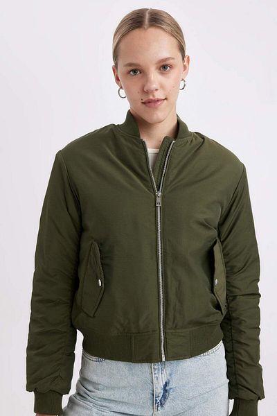 DeFacto Water Repellent College Collar Plain Zipper Pocket Bomber Jacket Coats C1616Ax24Au