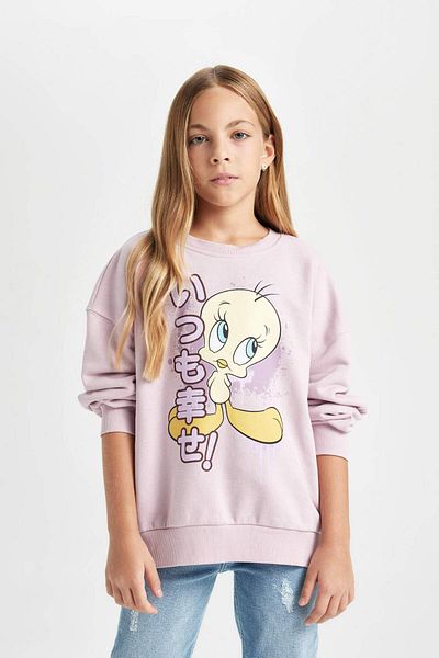 DeFacto Girl's Looney Tunes Printed Oversize Wide Fit Crew Neck Sweatshirt D2983A824Au