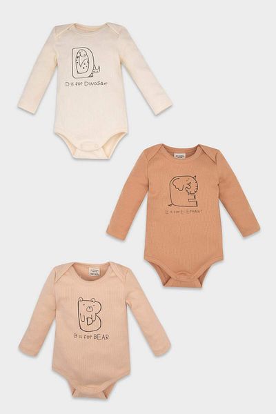 DeFacto Baby Boy Neugeborenes Umschlag Kragen Tier gemustert Twill Camisole 3 Stück Langarm Snap Body D1671a5