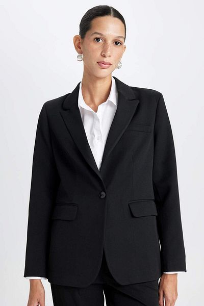 DeFacto Jachetă ajustată cu guler cu nasturi Blazer simplu de bază D3157AX24WN