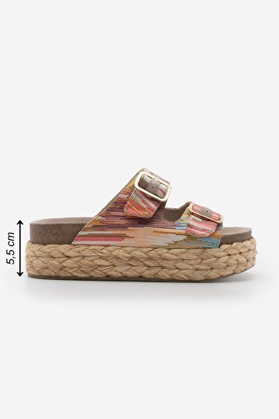 Marjin Dámské pantofle z pravé kůže se silnou slámovou podrážkou s dvojitým páskem Pusol Multi
