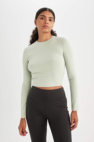 DeFacto Maßgeschneidertes, körperbetontes, einfarbiges Basic-Langarm-T-Shirt mit Rundhalsausschnitt 3134654