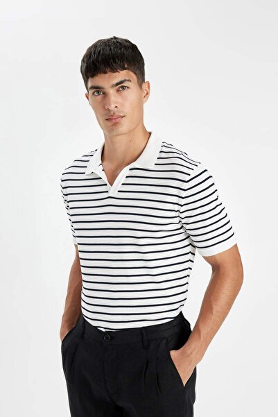 DeFacto Standard Fit Polo Neck Striped Short Sleeve Knitwear T-Shirt D6201Ax24Hs
