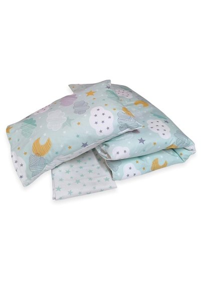 Babynia Cotton Kids 50x90 Mother's Side Pillow Sheet Quilt Set Green Moon Star