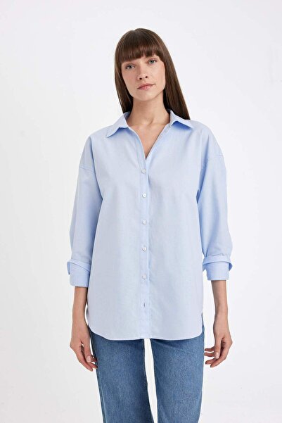 DeFacto Oversize Geniş Kalıp Basic Düz Oxford Uzun Kollu Gömlek C4597AX24AU