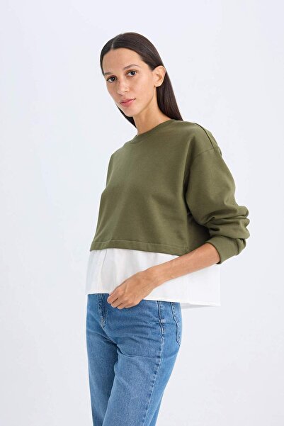 DeFacto Relax Fit Bisiklet Yaka Etek Ucu Detaylı Basic Düz Sweatshirt D5620AX24AU