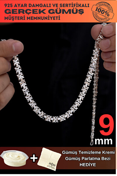 OSMANLI GÜMÜŞ Erkek Gümüş Kolye - 9 Mm Euro Kral Erkek Gümüş Kolye Zincir Par...