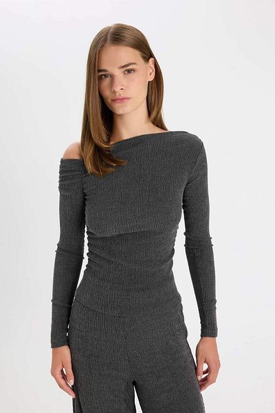 DeFacto Slim Fit Tight Fit One Shoulder Wrap Long Sleeve T-Shirt D4982Ax24Au