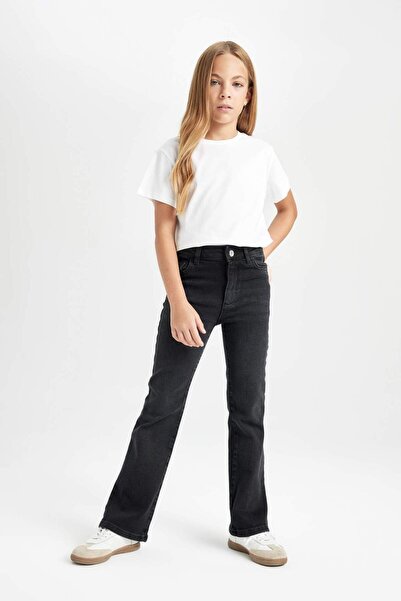 DeFacto Dívčí kalhoty Flare Fit Spanish Leg s kapsou Černé Jean Pants C8535A824AU