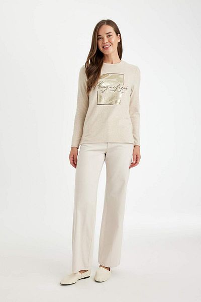 DeFacto Relax Fit Rundhalsausschnitt, glänzend bedrucktes Langarm-T-Shirt D2697AX24AU