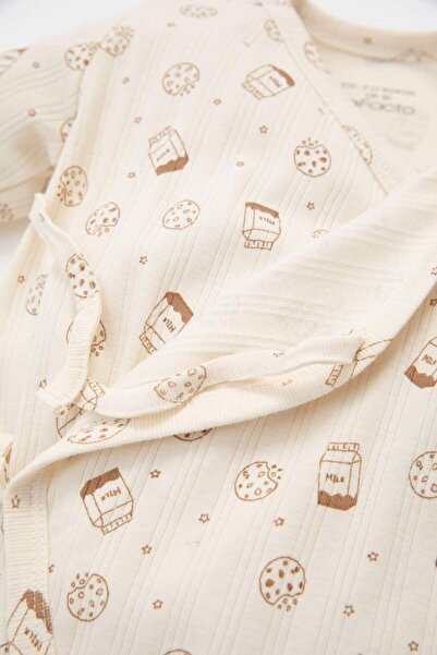 DeFacto Erkek Bebek Yeni Doğan Beyaz Bağlamalı Desenli Uzun Kollu Tulum C4731a524au