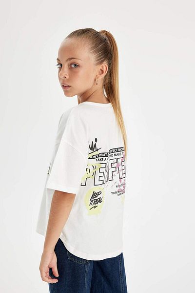 DeFacto Girls Oversize Wide Fit Crew Neck Back Printed Short Sleeve T-Shirt D0315A824Au