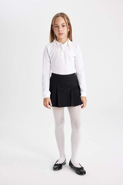 DeFacto Fusta de școală din twill plisat cu talie elastică neagră pentru fete C7740a824au