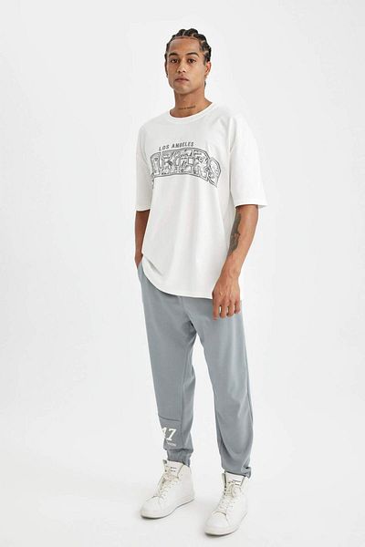 DeFacto Los Angeles Lakers Men's Gray Jogger - Regular Cut, Pocket, Skuba Diving Fabric C8925Ax24Au