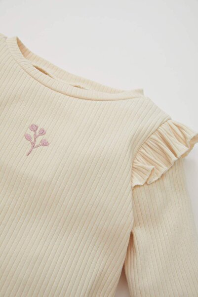DeFacto Baby Girl Crew Neck Floral Ribbed Ruffle Camisole Long Sleeve T-Shirt D0745A524Au