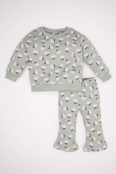 DeFacto Baby Girl 2 Piece Set Floral Crew Neck Sweatshirt Elastic Waist Spanish Leggings D3694A524Au