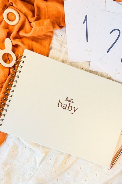 Martius Art Baby Memory Book and Mother Pregnant Diary Set / 0-3 Years Old Baby Agenda / Beige Linen Gilding Design