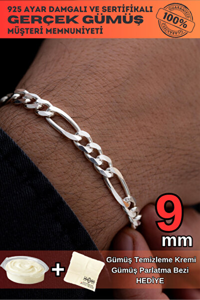 OSMANLI GÜMÜŞ 9mm Figaro Model 925 Ayar Gümüş Erkek Bileklik Künye 253882842