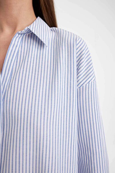 DeFacto Oversize Geniş Kalıp Çizgili Oxford Uzun Kollu Gömlek D4512AX24AU
