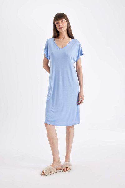 DeFacto Fall in Love Regular Fit V Neck Viscose Short Sleeve Nightgown D4921Ax24Hs
