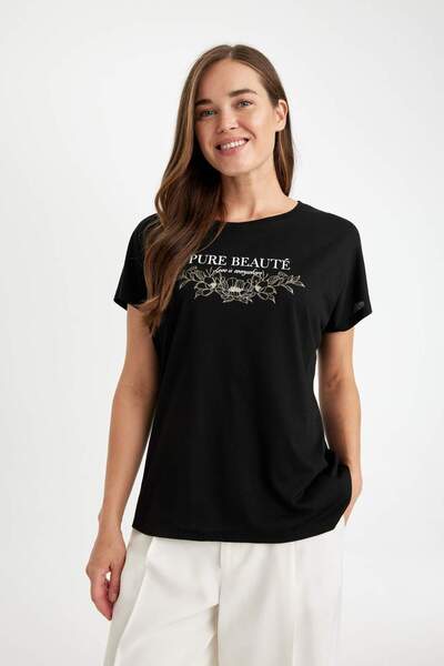 DeFacto Μπλουζάκι με κοντό μανίκι με κανονική εφαρμογή Crew λαιμόκοψη D4101AX24AU