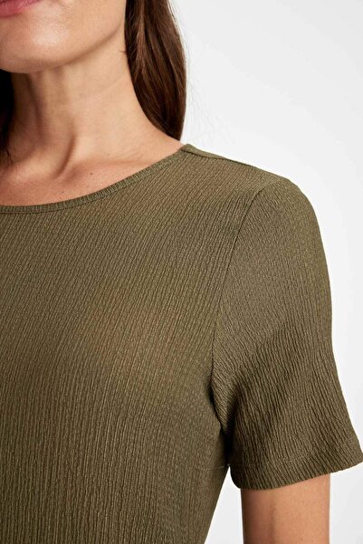 DeFacto Flare Fit Crew Neck Wrap Short Sleeve Midi Dress D4661Ax24Hs