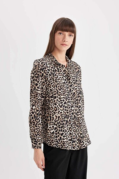 DeFacto Regular Fit Leopar Desenli Uzun Kollu Gömlek I8266AZ24AU