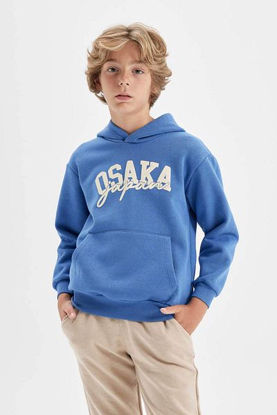 DeFacto Blau bedrucktes Kapuzen-Taschen-Sweatshirt für Jungen C9787a824au