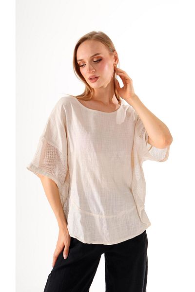 shE tekstil Side Mesh Linen Blouse