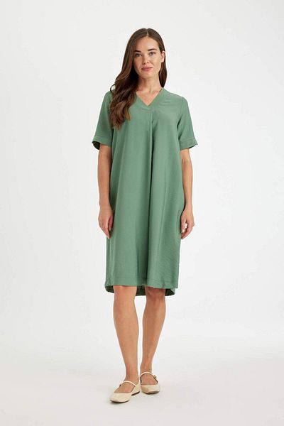 DeFacto Regular Fit V Neck Short Sleeve Midi Dress D4574Ax24Hs