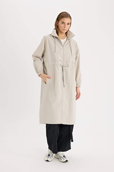 DeFacto Long Raincoat -RegularFit, Hooded, Taffeta Fabric A6245ax24au
