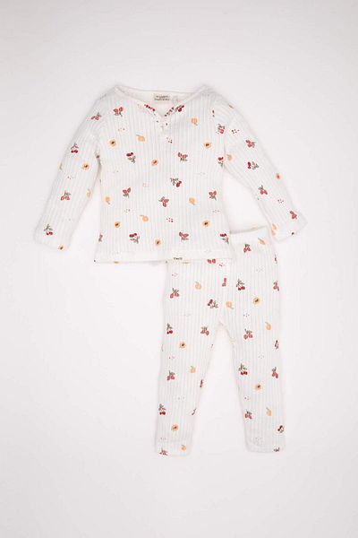 DeFacto Baby Girl Pajamas Set Fruit Pattern Long Sleeve Top with Elastic Waist Long Bottom D1809A524Au