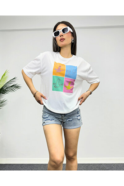 deqfashion Тениска с птичи мотиви