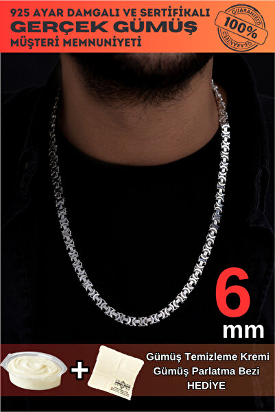 OSMANLI GÜMÜŞ Erkek Gümüş Kolye - 6 Mm Euro Kral Erkek Gümüş Kolye Zincir Par...