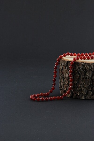 OSMANLI DEĞERLİ TAŞ Sertifikalı Akik Kırmızı 6mm Düğümlü Kolye