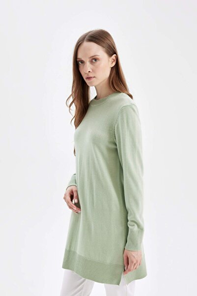 DeFacto Regular Fit Bisiklet Yaka Yırtmaçlı Basic Düz Triko Kazak Tunik H3431AZ24AU