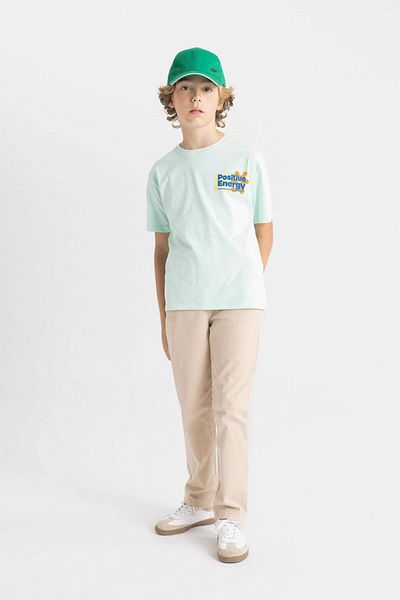 DeFacto Beigefarbene Basic-Schulhose aus Gabardine mit geradem Bein und elastischem Bund für Jungen mit Taschen T8850a624au