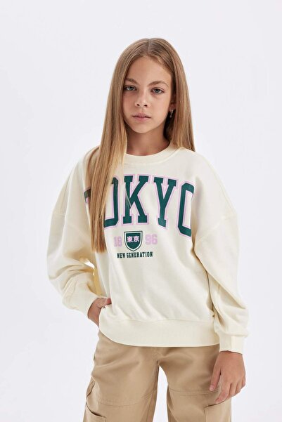 DeFacto Girls Oversize Wide Fit Crew Neck Printed Sweatshirt C7461A824Au