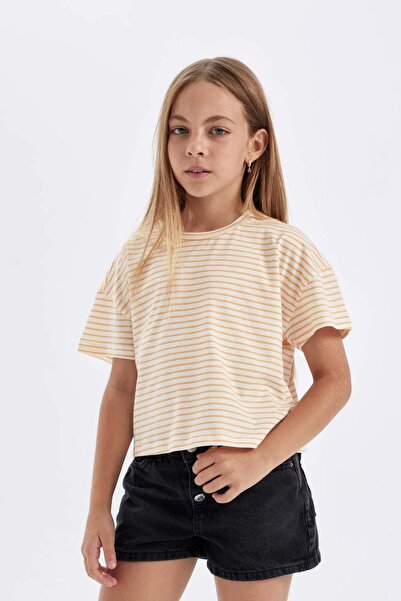 DeFacto Dívčí dvoudílné tričko s krátkým rukávem Crop Crew s potiskem C5254A824SM