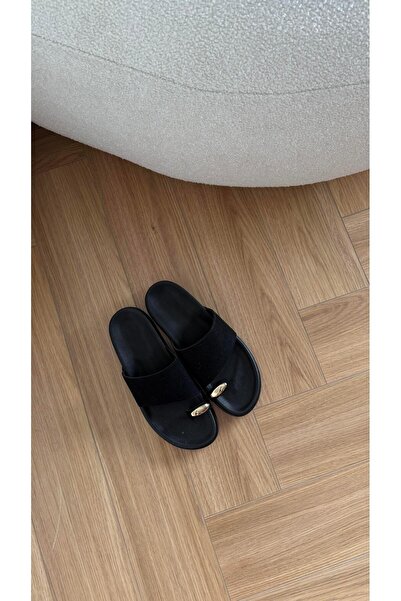 Eataly Shoes Flip Flop Ring Detailed Leaf Tape Slippers Black