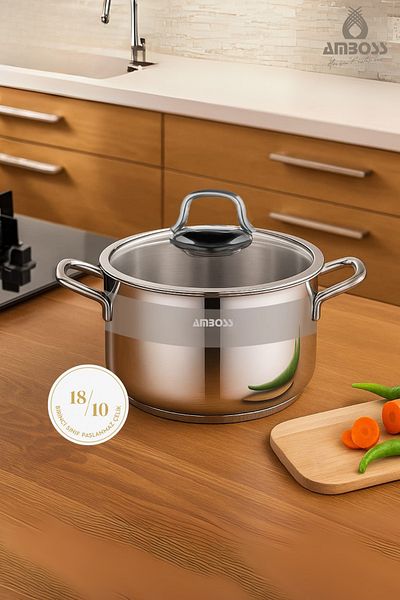 Amboss Saphire Stainless Steel 22 cm Deep Pot with Glass Lid