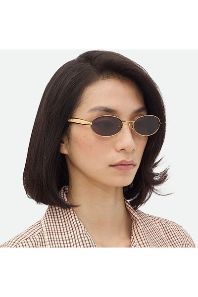 Bottega Veneta Oval Women's Sunglasses Bv1386S 001 57-21, Metal, Gold Color Frame