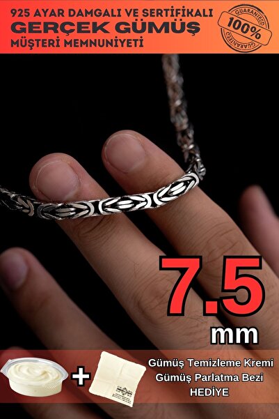 OSMANLI GÜMÜŞ Erkek Gümüş Kolye - 7.5mm Kare Kral Model 925 Ayar Gümüş Erkek ...