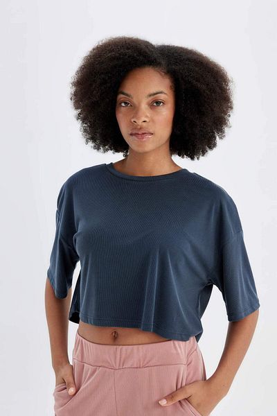DeFacto DeFactoFit - Αθλητικό T-shirt Crew Neck Crop, Modal κοντό μανίκι D2978AX24HS