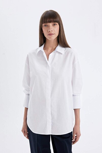 DeFacto Oversize Geniş Kalıp Basic Düz Poplin Uzun Kollu Gömlek D3152AX24AU