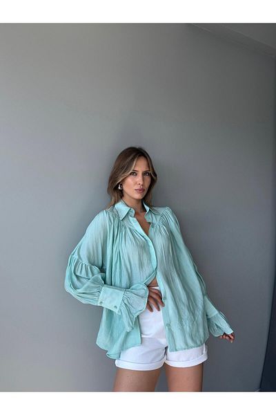 AlisaSu Women's Turquoise Drawstring Shirt